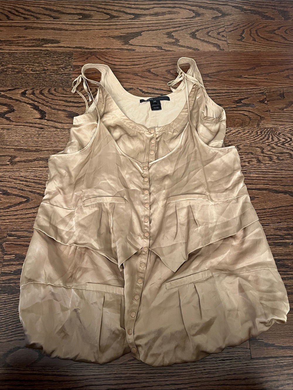 Marc Jacobs Y2K Cream Beige Tiered Silk Button-Front Tank Bubble Hem